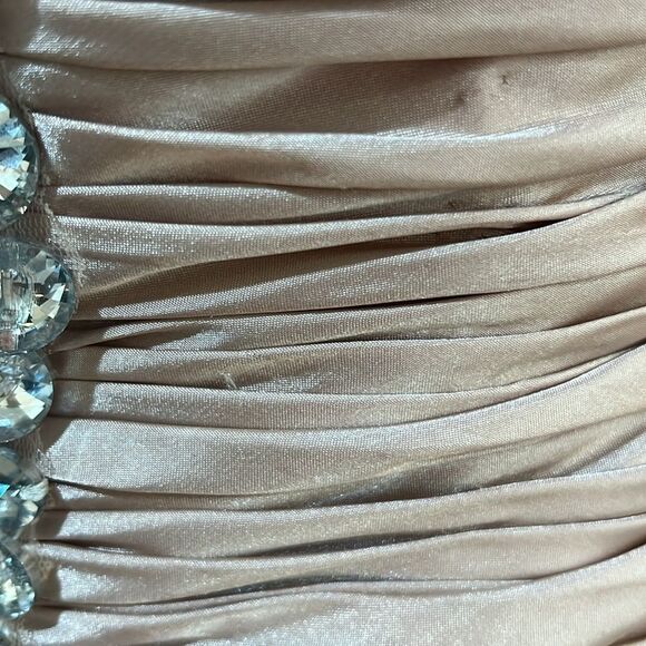 Sherri Hill Beaded Tulle Mini Dress Nude Taupe Rhinestone Corset Size 8 Glam - Picture 10 of 16
